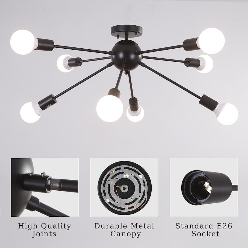8-Light Sputnik Semi Flush Mount Chandelier for Bedroom Living Room
