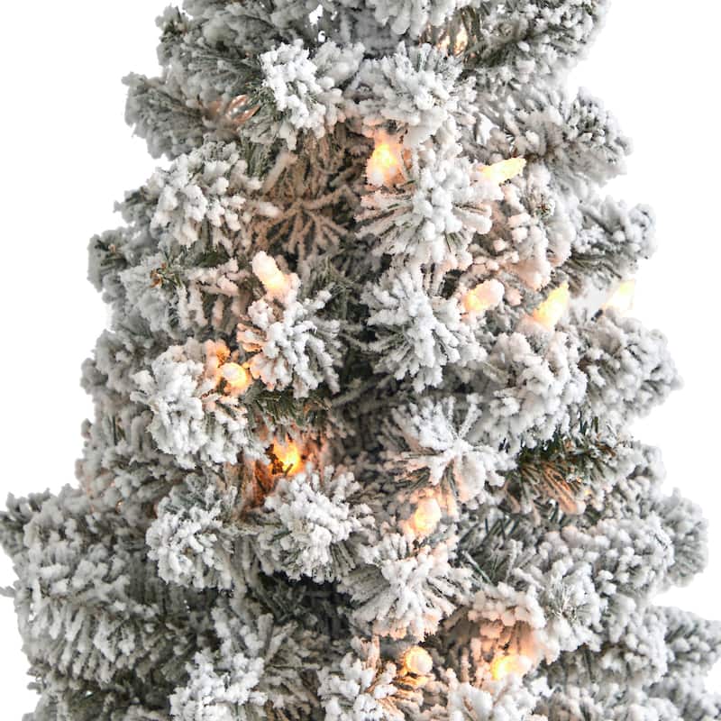4ft. Flocked Pencil Artificial Christmas Tree with 100 Clear Lights and 216 Branches - Slim Snowy X-Mas Accent