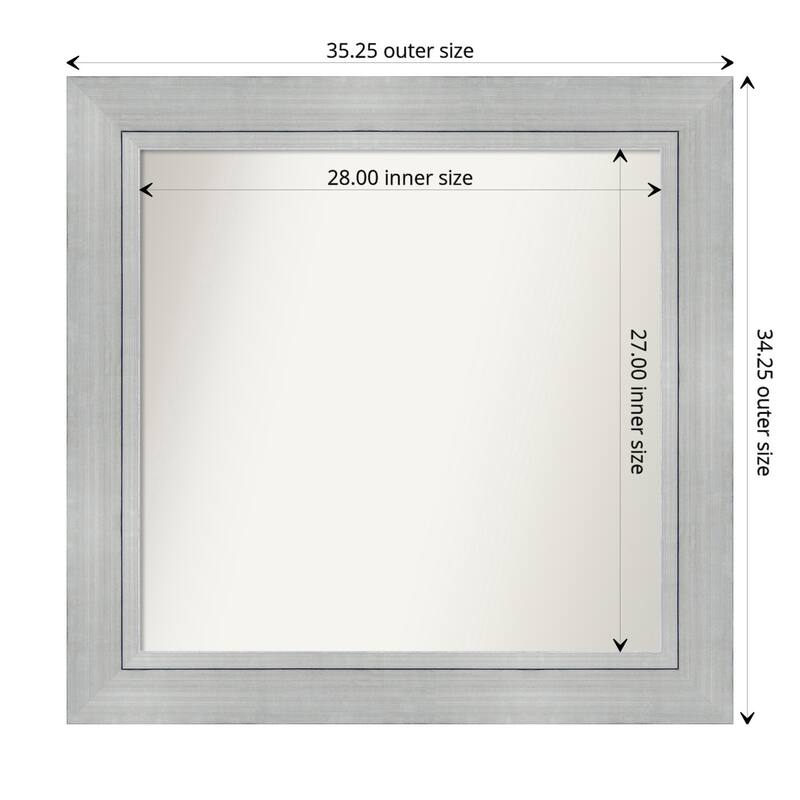 Romano Silver Framed Non-Beveled Custom Wall Mirror, Bathroom Vanity Mirror - Outer Size: 35.25 x 34.25