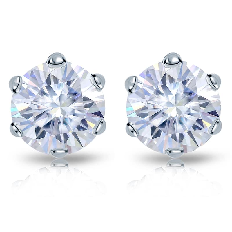 Auriya Platinum 3ctw Round Moissanite Stud Earrings - 7.4 mm