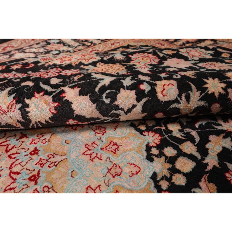 4'5''x6'4'' Hand Knotted Charcoal Qum All Silk Traditional area Rug - 4' 5'' x 6' 4''