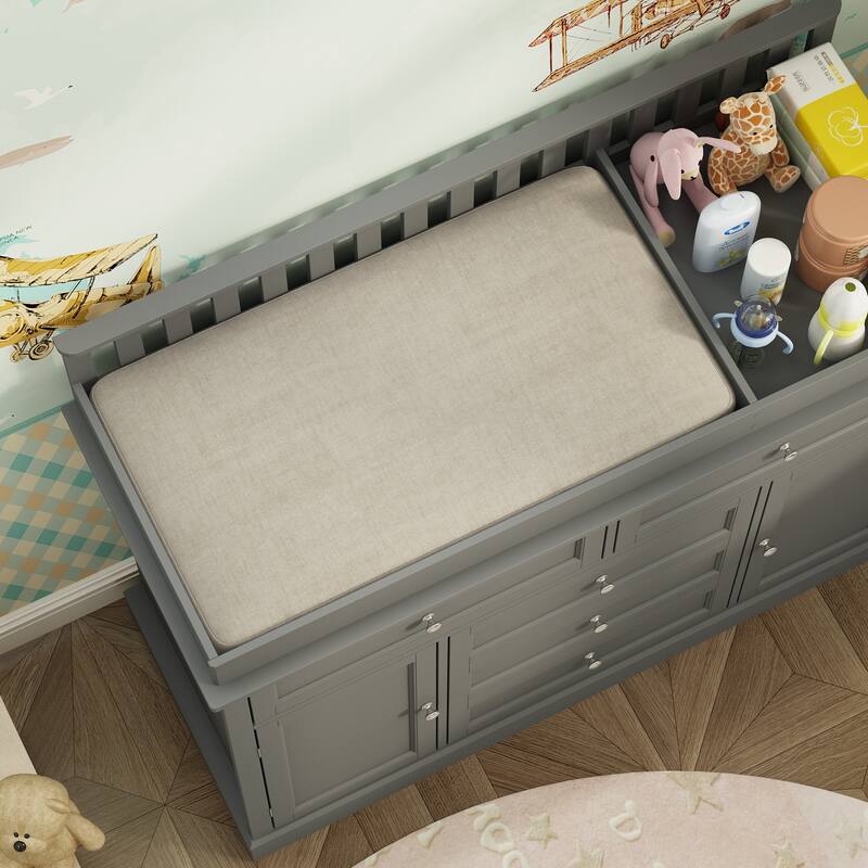 Classic White Baby Changing Table with Storage Cabinets and Drawers