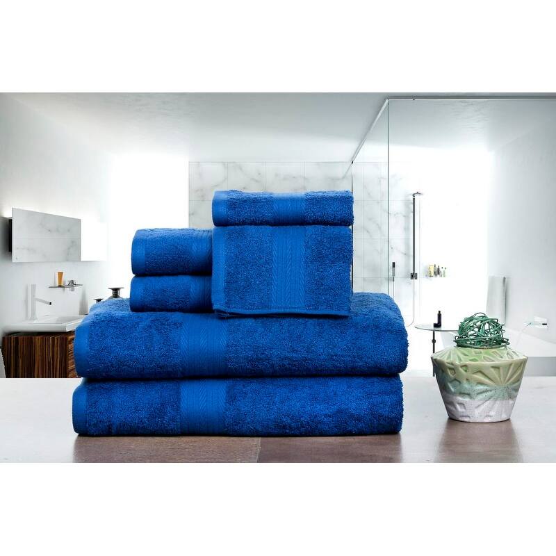 Luxurious Cotton 6- Piece Towel Set 600 GSM Bathroom Towel Set by Ample Decor - Set of 6 - Navy