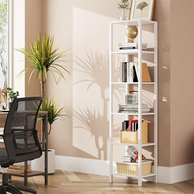 6 Tier Tall Book Shelf - 10.7"D x 15"W x 65.3"H - White