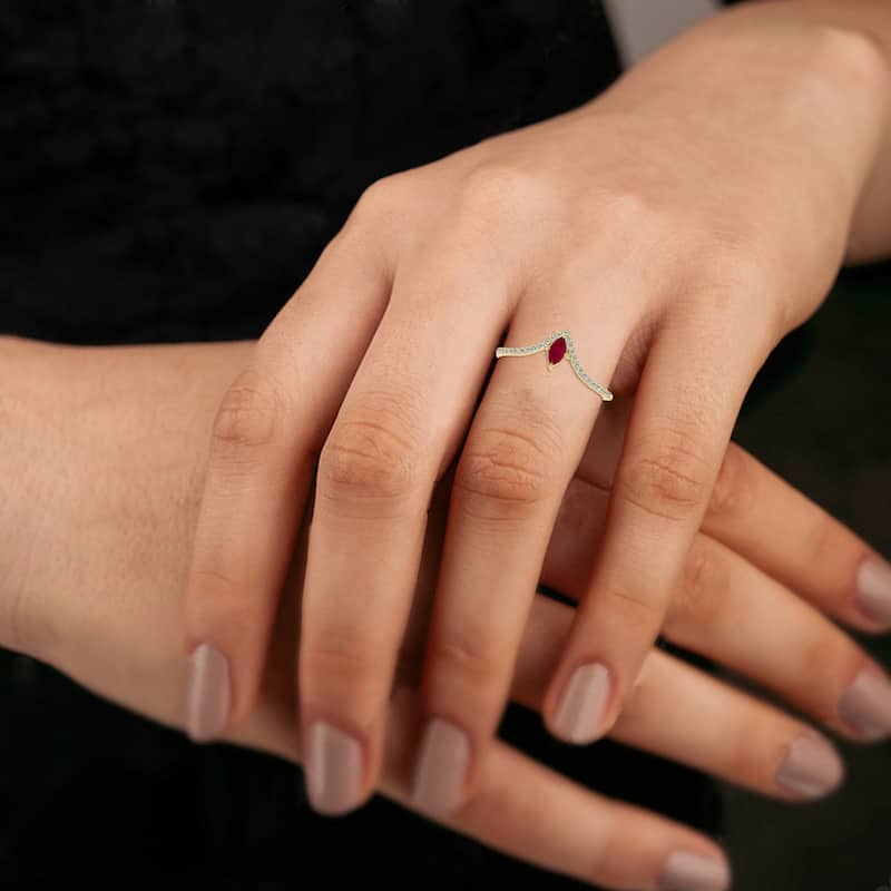 Marquee Jewels 1/4 Carat TW Ruby and Diamond V Shape Ring in 10K Yellow Gold