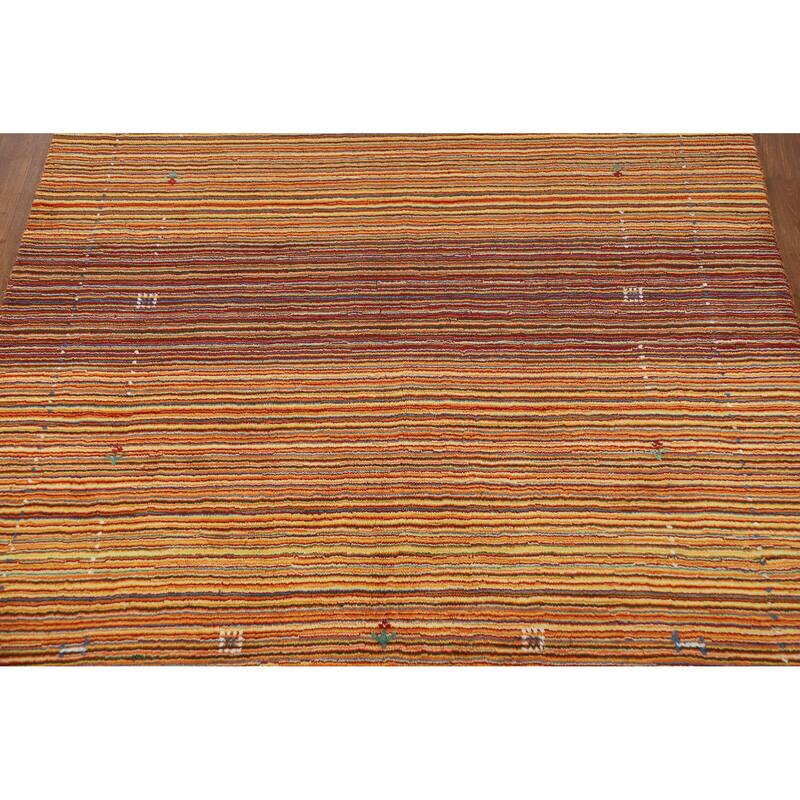 Hand Knotted Oriental 100% Wool Carpet Tribal Stripe Multi-Colored Gabbeh Area Rug - 7' 9'' X 5' 4''