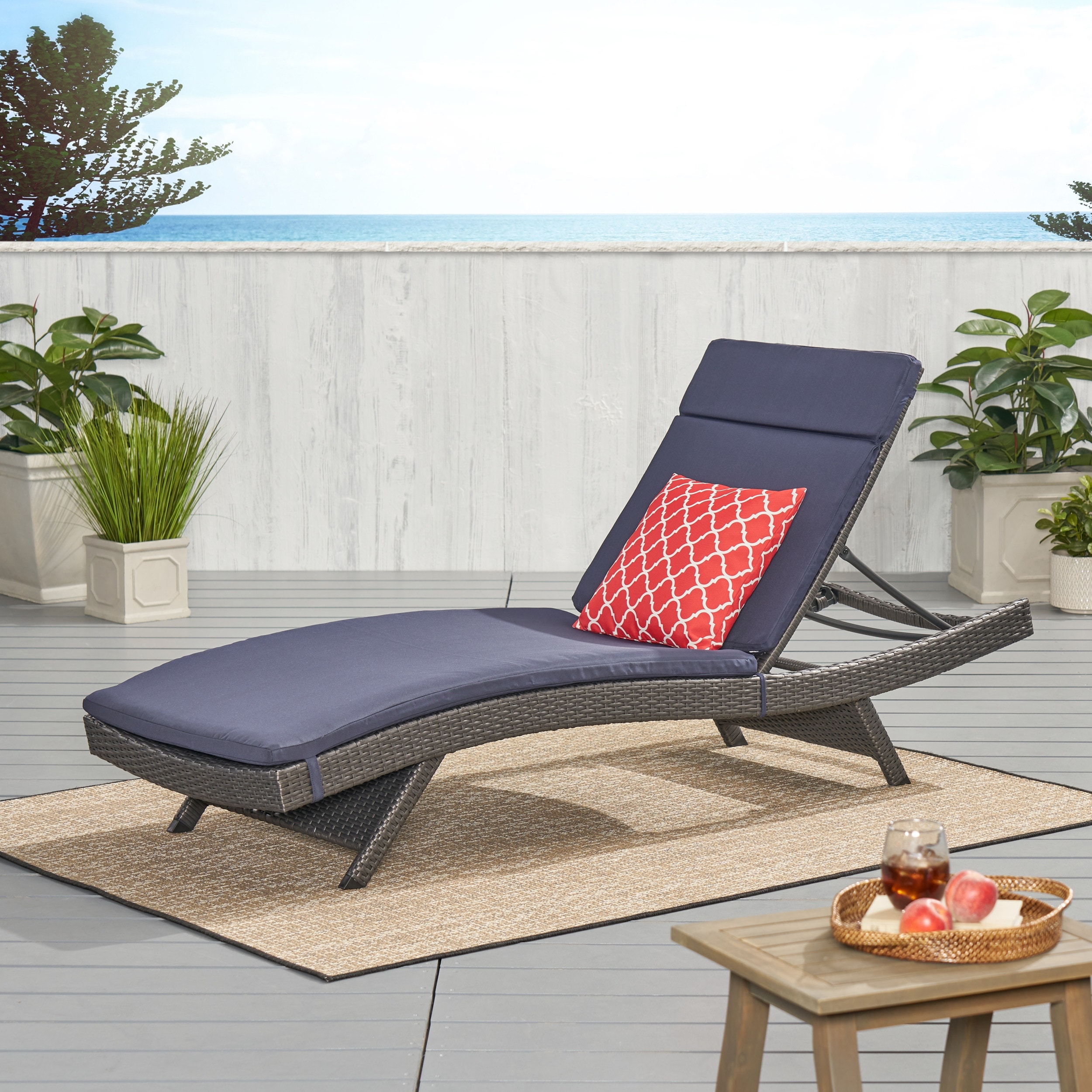 Salem Outdoor Wicker Adjustable Chaise Lounge with Cushion by