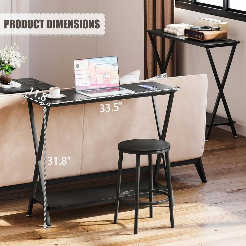 Sofa Tables Narrow Entryway Table with Storage Shelf and Metal Frame