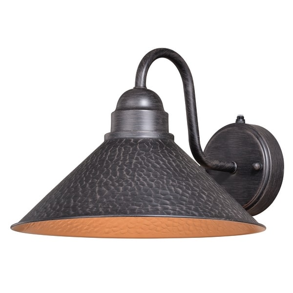slide 2 of 7, VAXCEL Outland 1-Light Aged Iron Dusk to Dawn Sensor Farmhouse Outdoor Wall Sconce, Gooseneck Metal Shade, Dark Sky Compliant Aged Iron and Light Gold - 12-in W x 9-in H x 14-in D