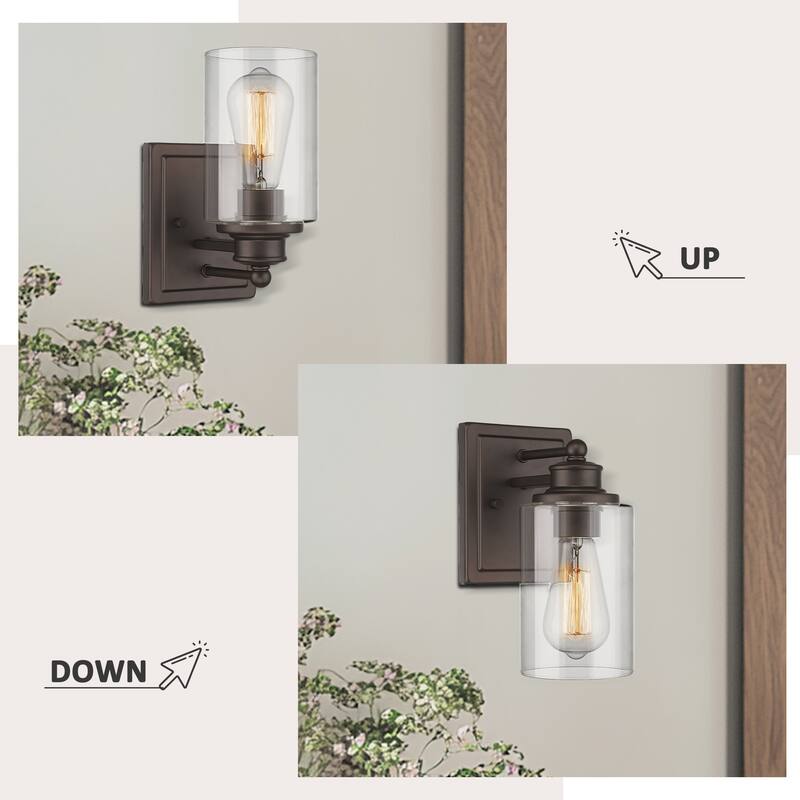 Bathroom Vanity Wall Light with Glass Shade and Rubbed Bronze Finish