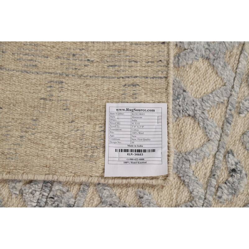 Moroccan Foyer Rug Hand-Knotted Oriental Beige Wool Carpet - 2'0"x 3'0"