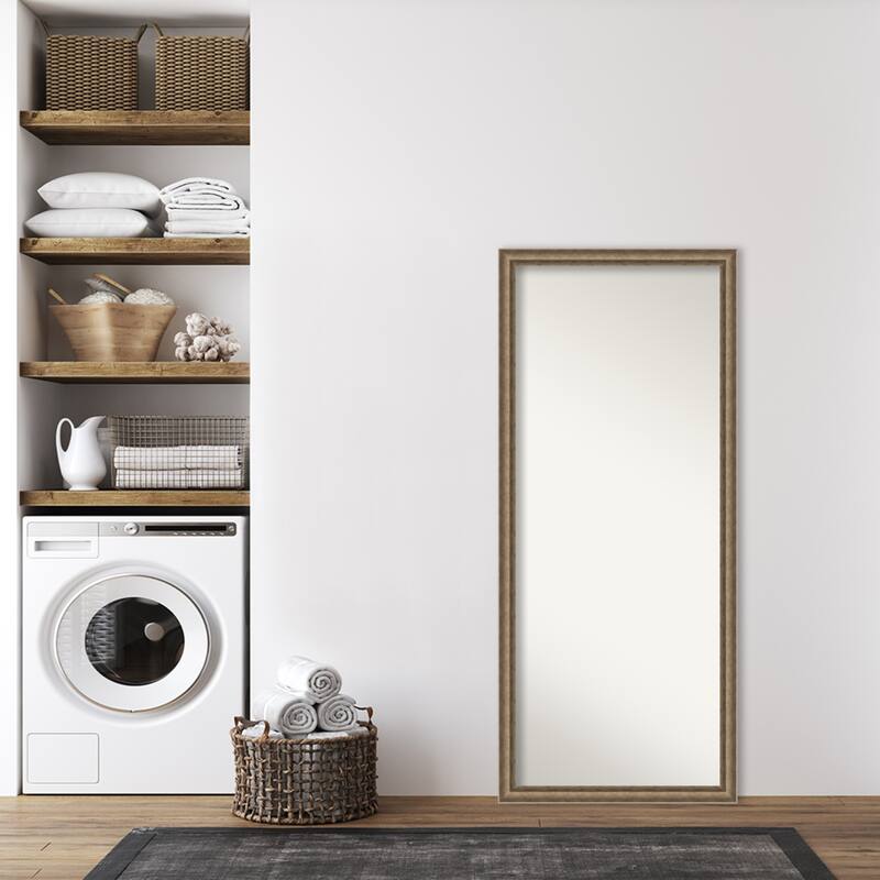 Angled Non-Beveled Wood Framed Full-Length Floor Leaner Mirror - Glass Size 24x60