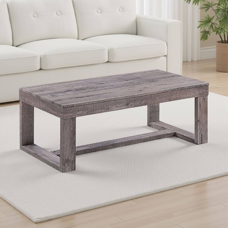 Knic Coffee Table, 48 Inch, Gray Rectangular Top, Double Pedestal Base