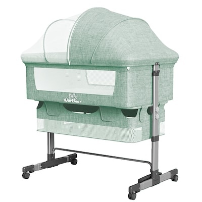 Adjustable Height Baby Bedside Sleeper Crib with Removable Mosquito Net Cover and Wheels