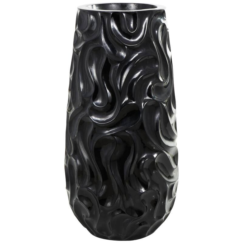 Black Resin Large Wavy Textured Floor Vase