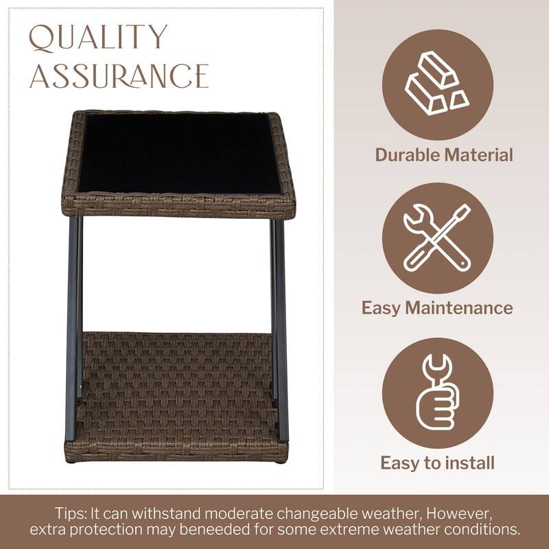 Modern Small Rattan Coffee Table Z-Shaped End Table for Living Room