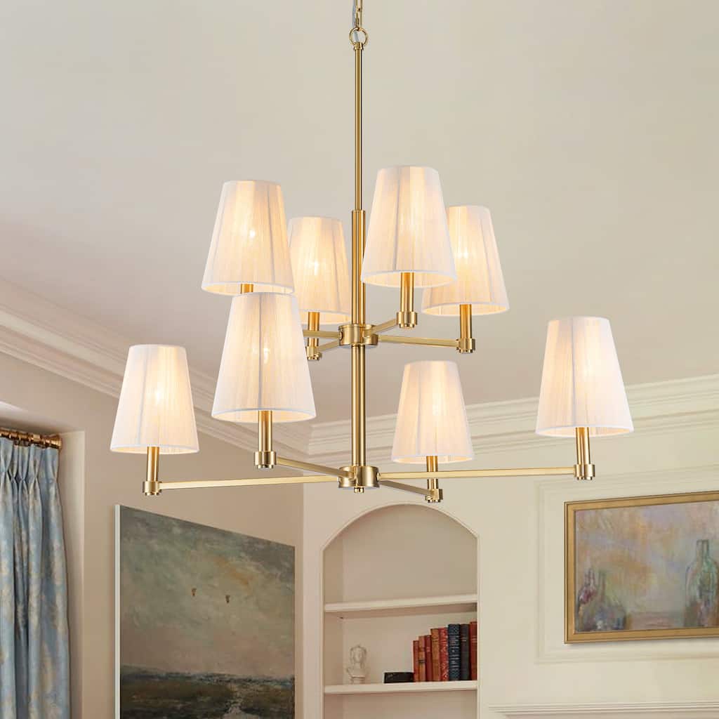Mid-century Modern 8-Light Fabirc Cotton Chandelier for Dining and Living Room - Gold