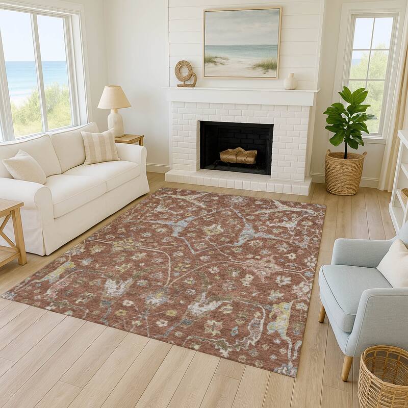 Machine Washable Indoor/ Outdoor Traditional Classic Chantille Rug