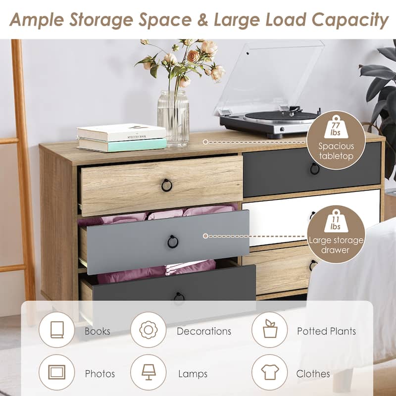 Costway 6 Drawer Double Dresser Accent Storage Tower for Bedroom