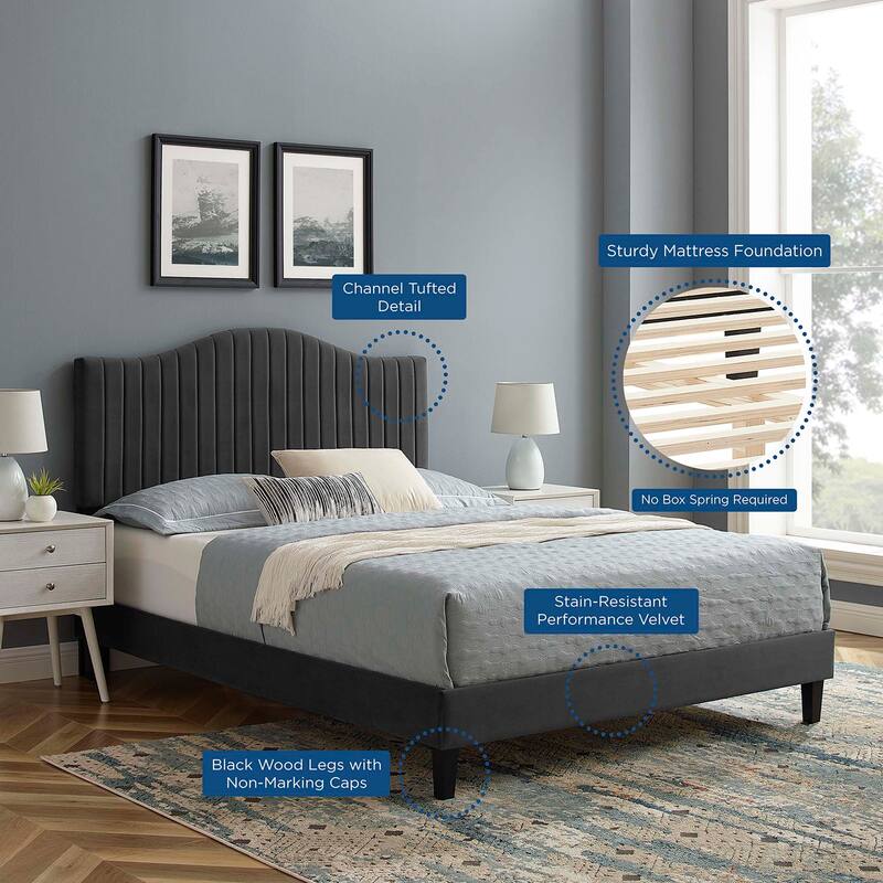 Juniper Channel Tufted Performance Velvet Queen Platform Bed