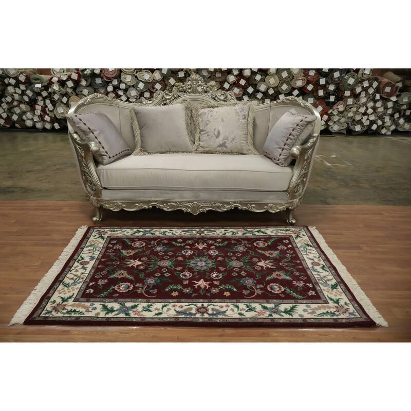 Hand Knotted Oriental 100% Wool Carpet Traditional All-Over Red Agra Area Rug - 5' 11'' X 3' 11''