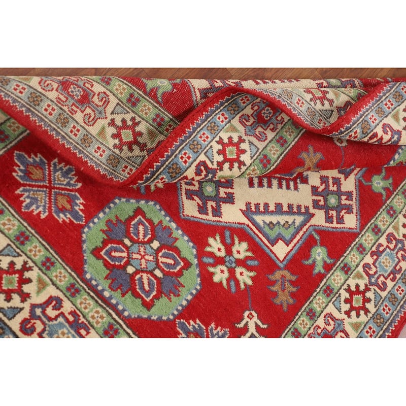 Red Kazak Oriental Foyer Rug Hand-Knotted Wool Carpet - 3'3" x 4'10"