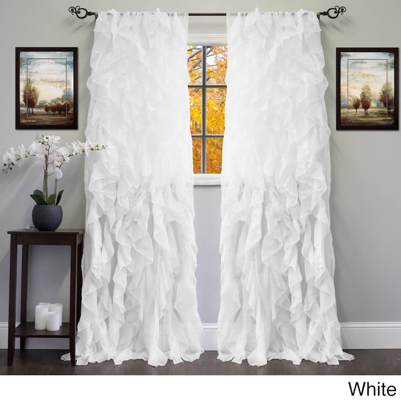 Sweet Home Collection Chic Sheer Voile Vertical Ruffled Tier Window Single Panel Curtain - 84" Long - White