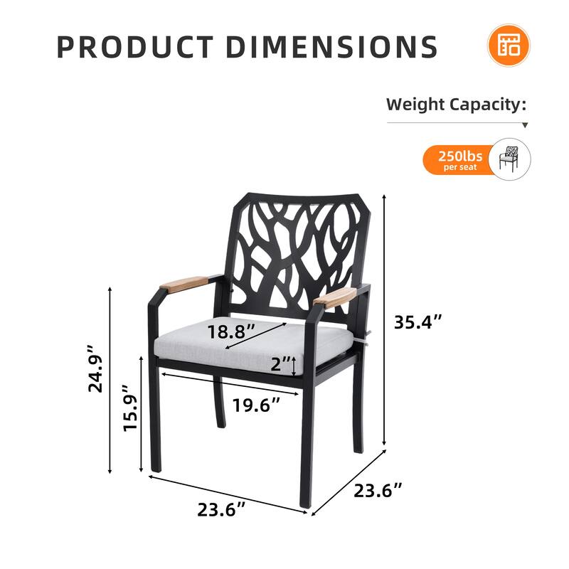 Outdoor Patio Aluminum Stationary Dining Chairs 2PCS Brown