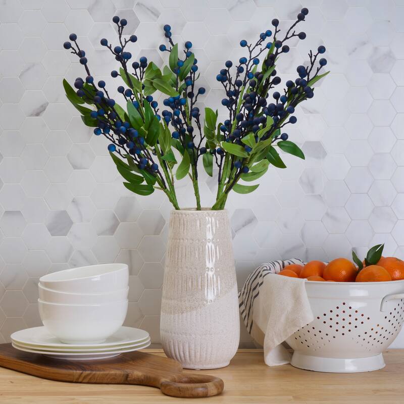 Elements Set of 6 Artificial Blueberry Branch, 25 Inch - N/A