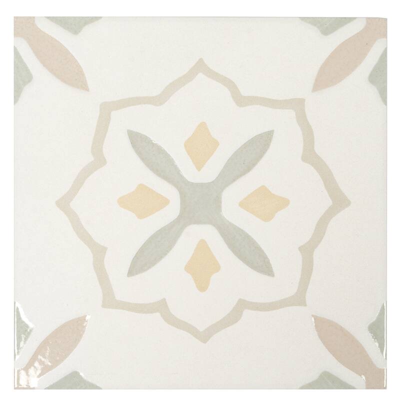 Palmera 9x9 Off-White Yellow Porcelain Floral Square Wall and Floor Tile (6.96 sq ft/case) - 13 Pack
