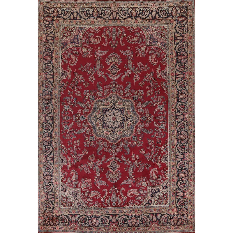Vegetable Dye Yazd Persian Antique Area Rug Handmade Wool Carpet - 7'10"x 11'10"