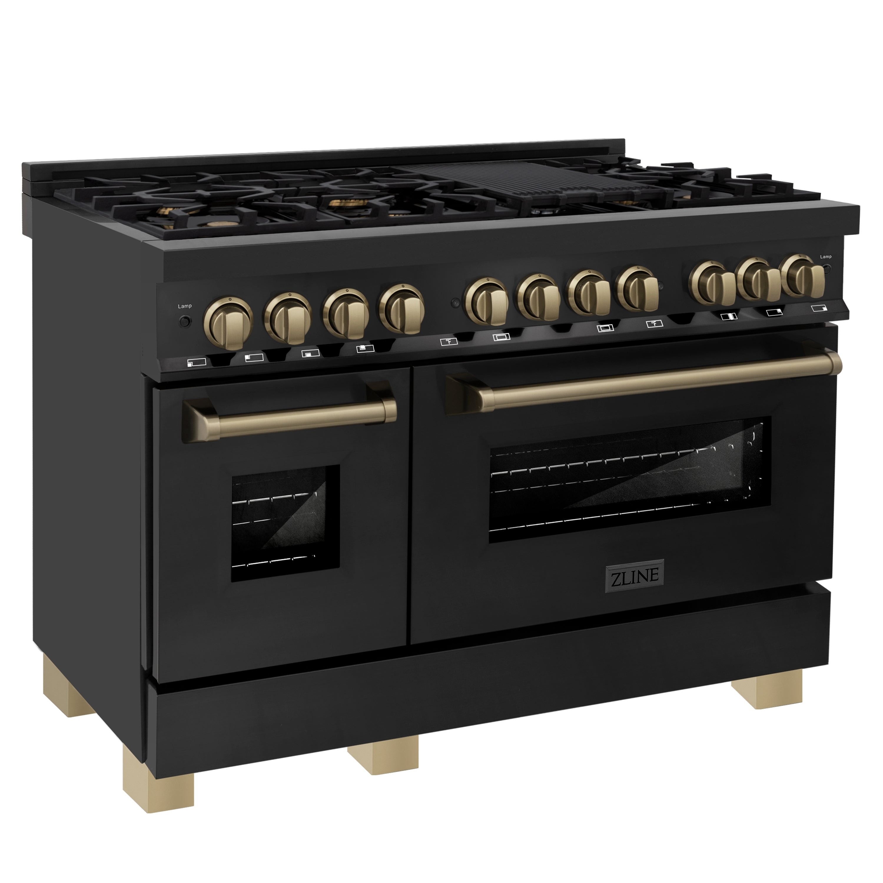 Zline Kitchen and Bath ZLINE Autograph Edition 48" Dual Fuel Range in Black Stainless Steel with Accents