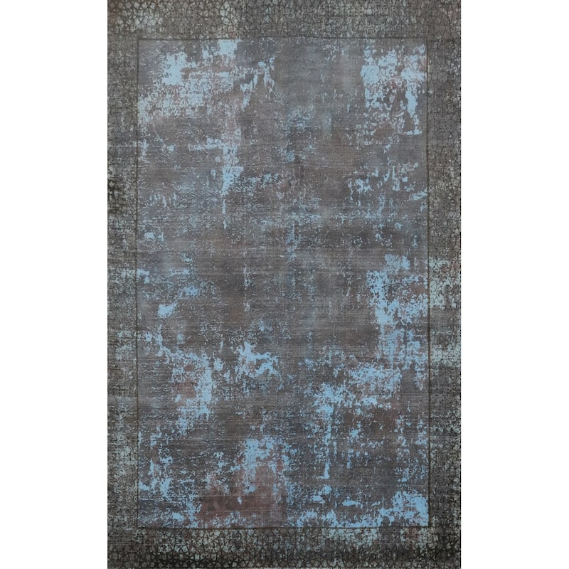 Hand Knotted Oriental Viscose Silk Carpet Modern Abstract Greys & Charcoal Abstract Area Rug - 7' 8'' X 5' 2''