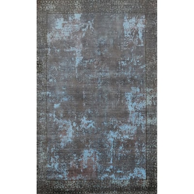 Hand Knotted Oriental Viscose Silk Carpet Modern Abstract Greys & Charcoal Abstract Area Rug - 7' 8'' X 5' 2''