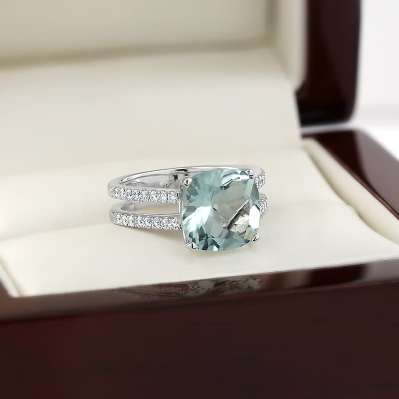 Auriya Modern 3ct Cushion-cut Aquamarine and Diamond Engagement Ring 1/4cttw 14k Gold
