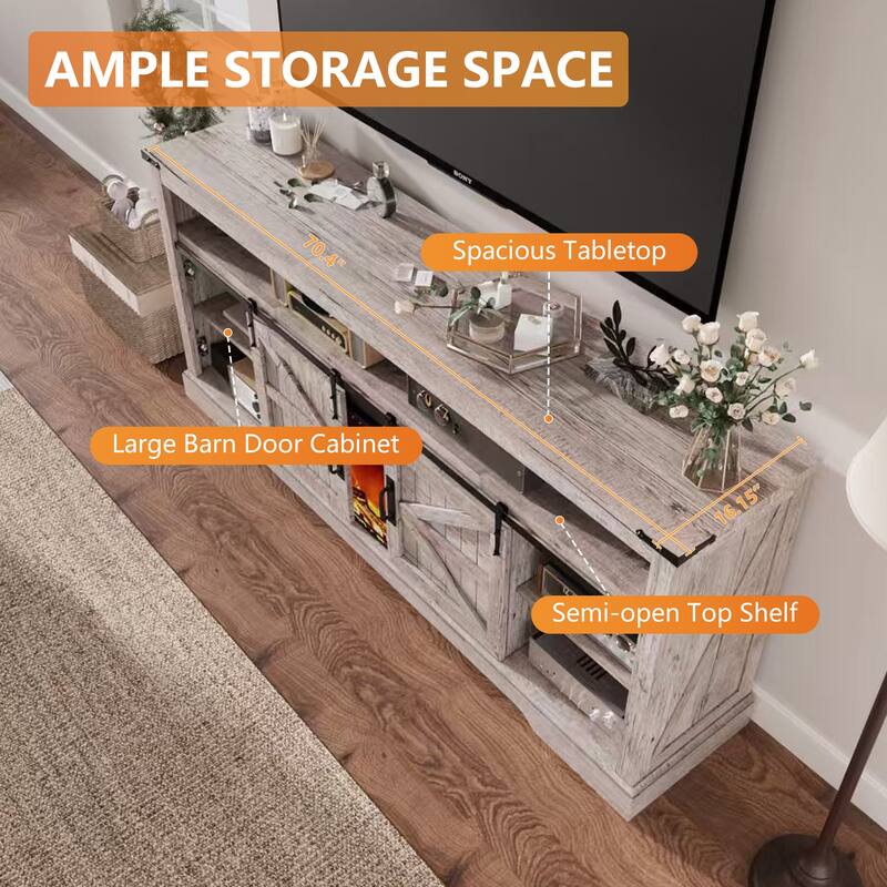 Fireplace TV Stand,Farmhouse Entertainment Center w/Sliding Barn Door