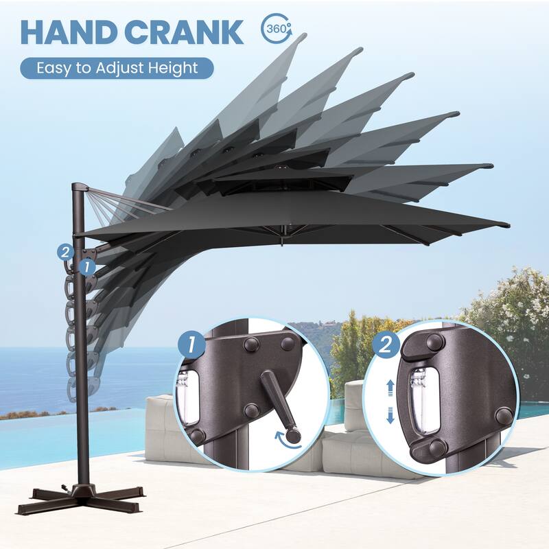 10.5 ft. x 9 ft. Double top 360-Degree Rotation Cantilever Patio Umbrella with Base