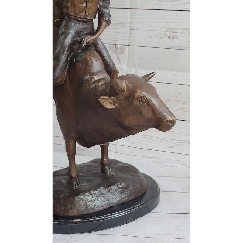 Rodeo Bull Rider Bronze Statue Sculpture Western Decor Art 24 Inches X 19 Inches