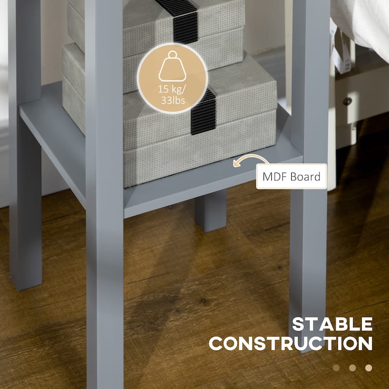 2-Tier Side Table with Drawer, Narrow End Table with Bottom Shelf, for Living Room or Bedroom, - Grey