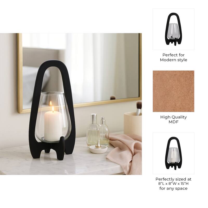 Glass Hurricane Lantern with Wood Handle - Black, 15 in. - 15.0"