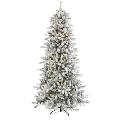 7.5ft. Flocked Fir Artificial Christmas Tree with Pine Cones and 500 Clear Warm LED Lights - Classic Winter Wonderland Look