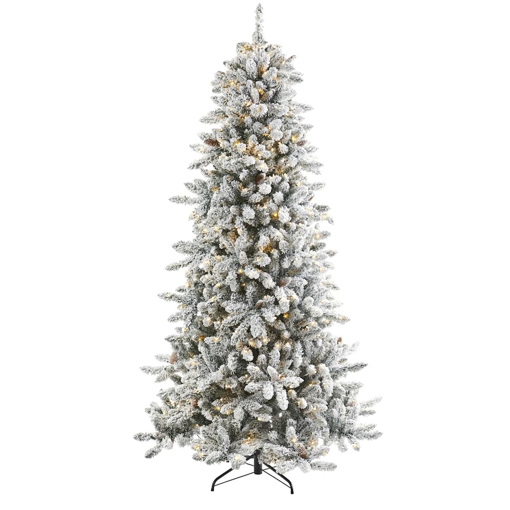 7.5Ft Artificial Christmas Tree with Lights & Pine Cones - Holiday Decor, Festive Tree, Living Room Tree - White - 84