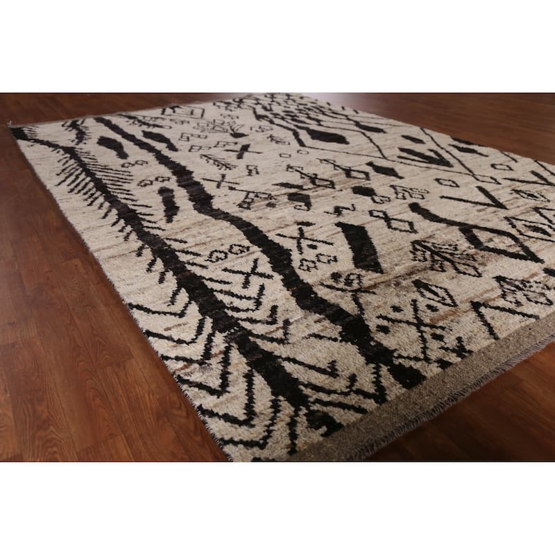 Geometric Moroccan Area Rug Handmade Beige Oriental Wool Carpet - 6'5" x 9'5" - 6'5" x 9'5" - Ivory/Beige