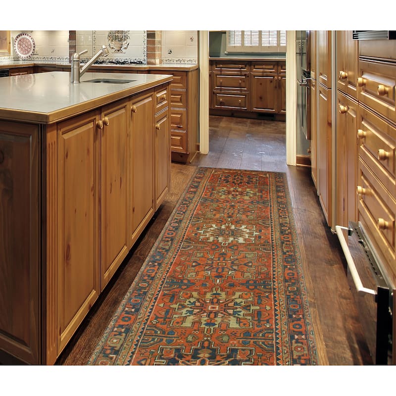 Fine Vintage Distressed Farid Al Orange/Navy Runner - 3'2" x 11'0"