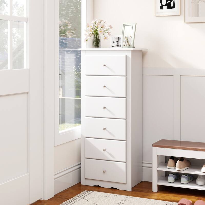 Gymax 6 Drawer Dresser 53.5'' Tall Storage Cabinet with Metal Sliding