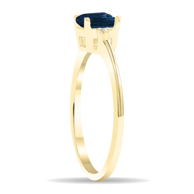 Women's Square Shaped Sapphire and Diamond Classic Band in 10K Yellow Gold