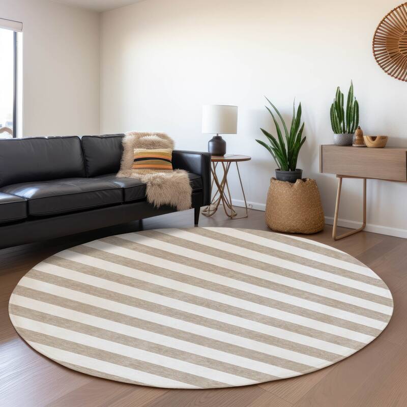 Premium Washable Super Soft Cabana Stripe Mayfield Rug - Taupe - 8' x 8' - Round