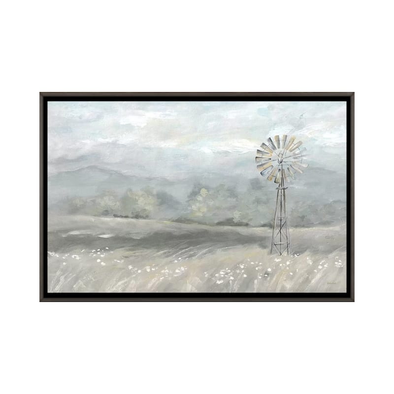 iCanvas "Country Meadow Windmill Landscape Neutral" by Cynthia Coulter Framed - Charcoal - 18x26