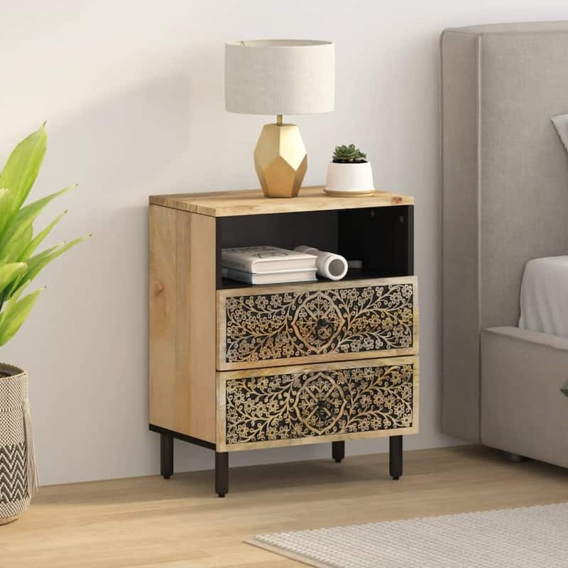 vidaXL Bedside Cabinet Mango wood with iron accents - 13.0 x 19.7 x 23.6 in