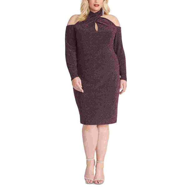 Rachel Roy Women's Glitter Cold Shoulder Long Sleeve Halter Dress Black  Royal Plum Size Ps - Bed Bath & Beyond - 40577913
